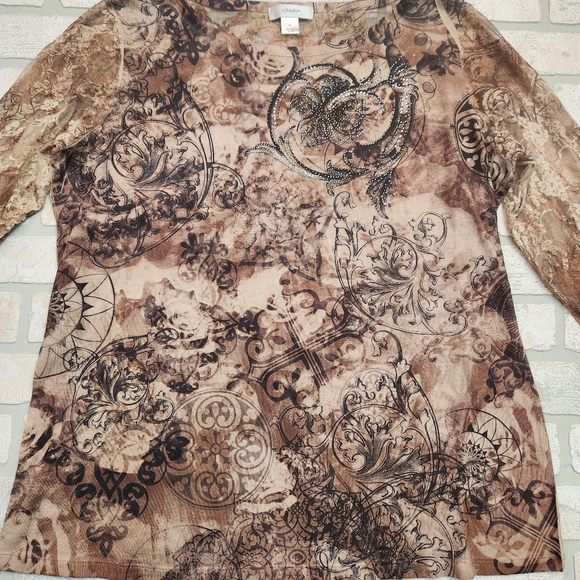 CJ BANKS Womens Rustic Lace Long Sleeve with Rhinestones Size 1X - Picture 2 of 13